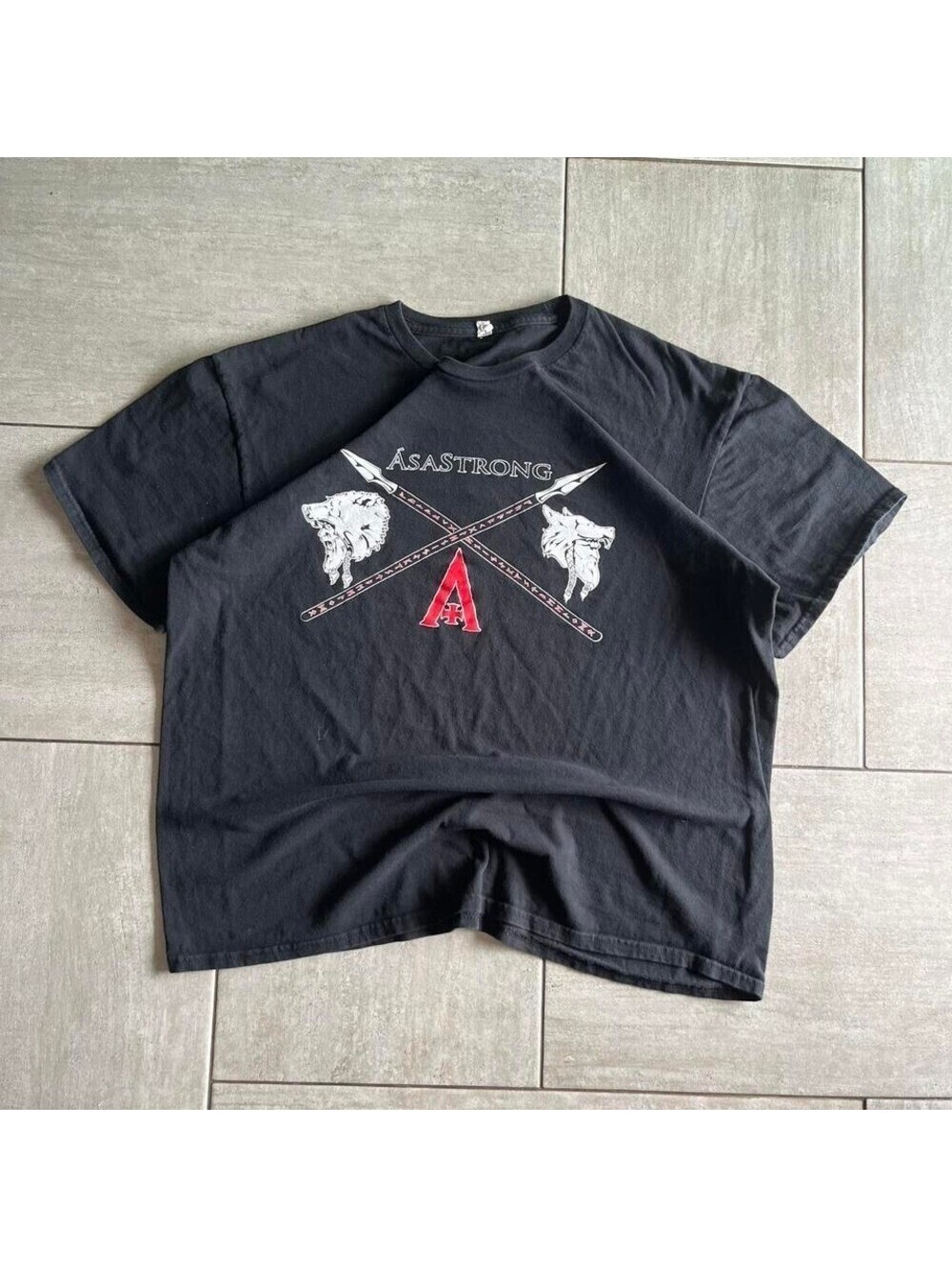 Black and red AEASTONG center logo tee